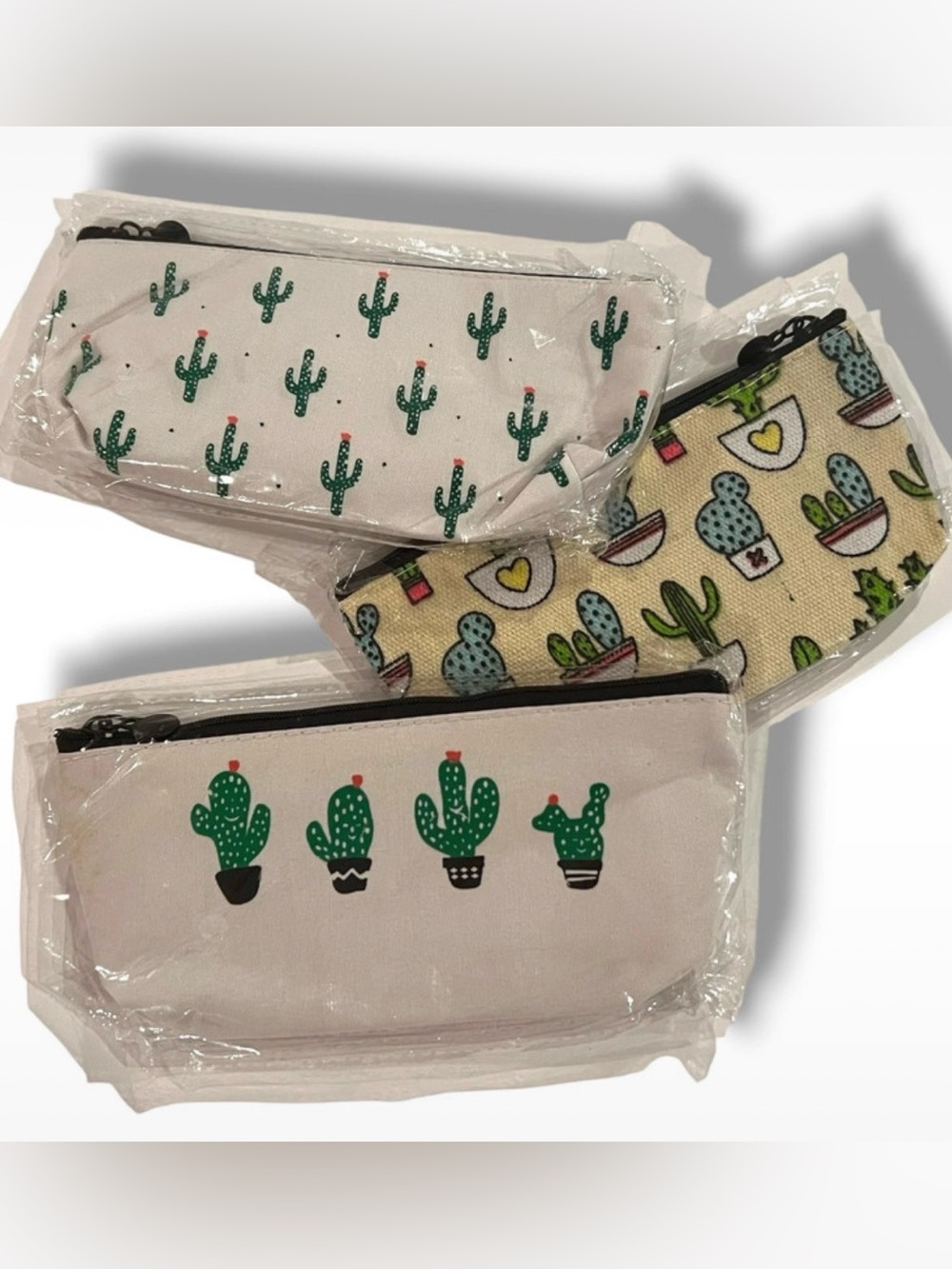 NEW -Set of 3 Coordinating cosmetic pencil pouches Cactus Canvas D-7